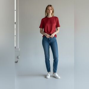 Vintage 90s Christie & Jill 100% Silk Red Blouse Minimalist Short Sleeve L